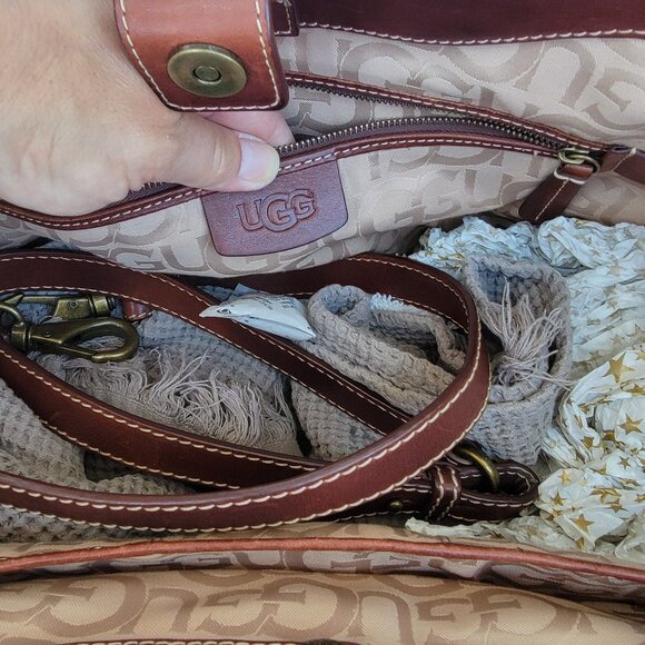 UGG unique vintage Y2K  plaid and leather satchel handbag - Picture 11 of 13